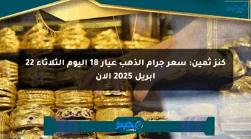 كنز ثمين: سعر جرام الذهب عيار 18 اليوم الثلاثاء 22 أبريل 2025 الآن